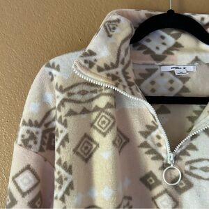 O'Neill Geometric Cream and Brown Quarter Zip - XS, New Without Tags